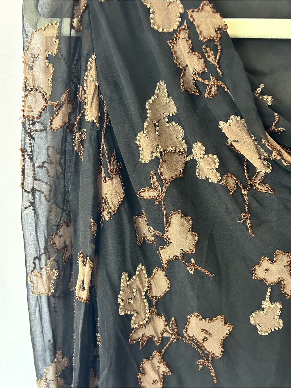 Papell Boutique Black Sheer Long-Sleeve Floral Beaded Top - Picture 4 of 4